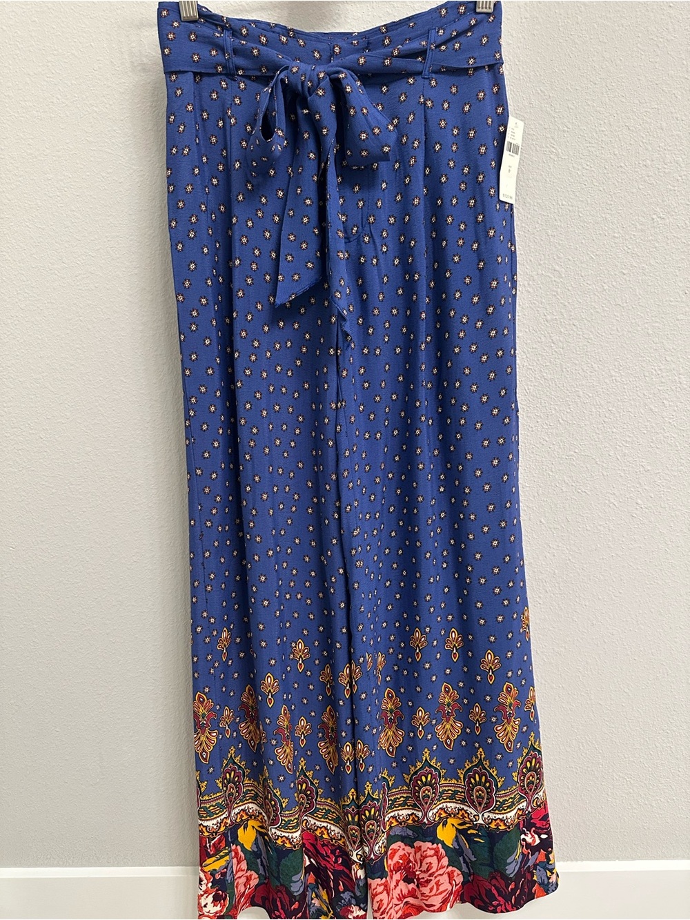 Anthropologie Blue Floral Border Palazzo Pants